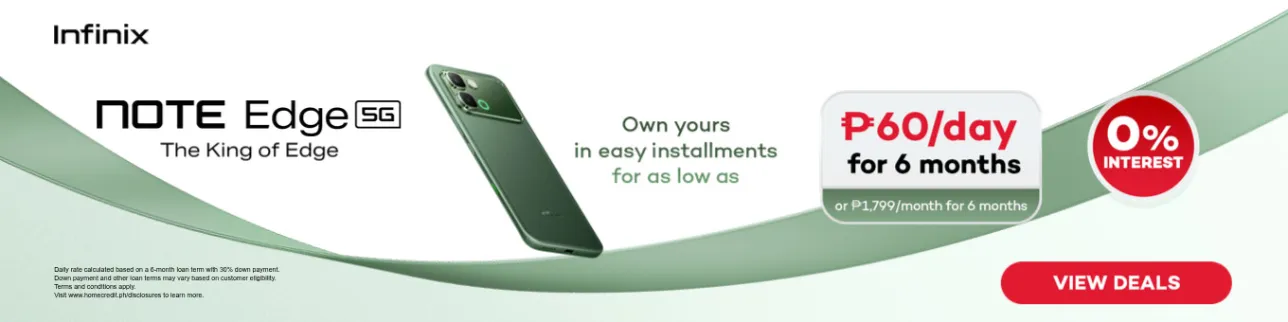 Banner showing Infinix Note Edge 5G as low as P60/day