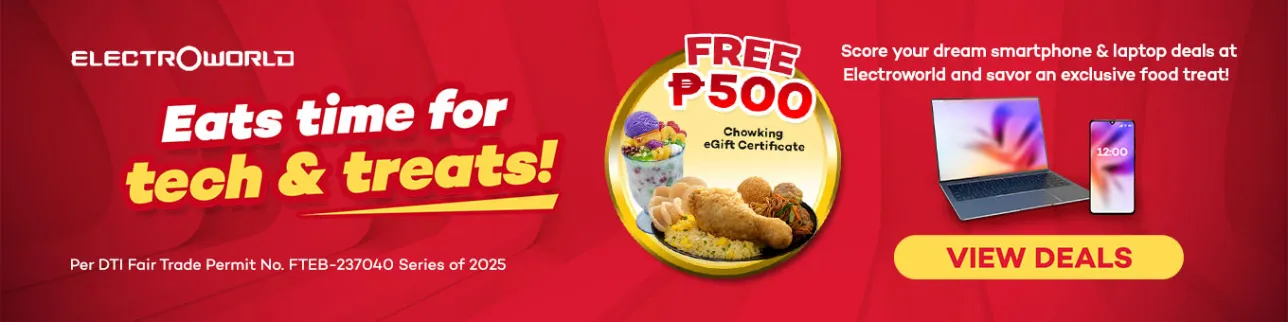 Banner showing Electroworld its time for tech and treats promo at shoppingmall.