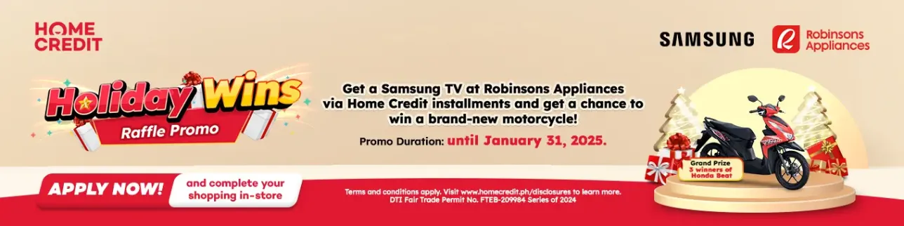 Banner showing Robinsons Appliances Holiday wins Raffle promo at shoppingmall.