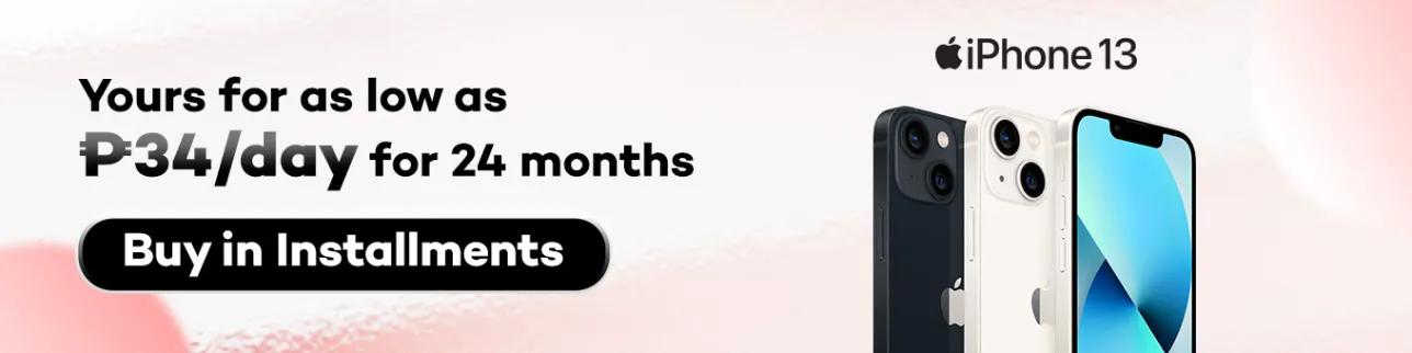 Banner showing iPhone 13 for as low as P30 per day at shoppingmall.