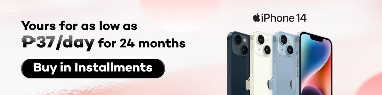 Banner showing iPhone 14 for as low as P37 per day at shoppingmall.