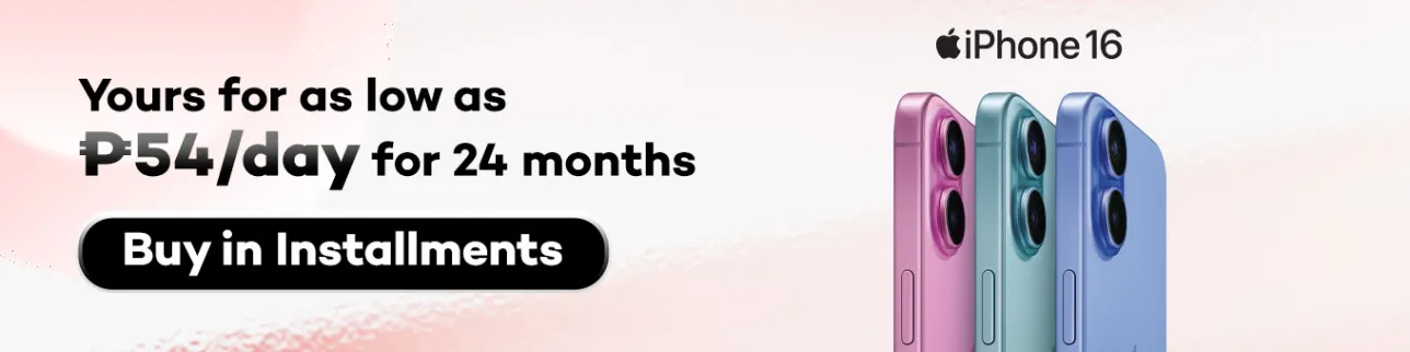 Banner showing iPhone 16 for as low as P54 per day at shoppingmall.