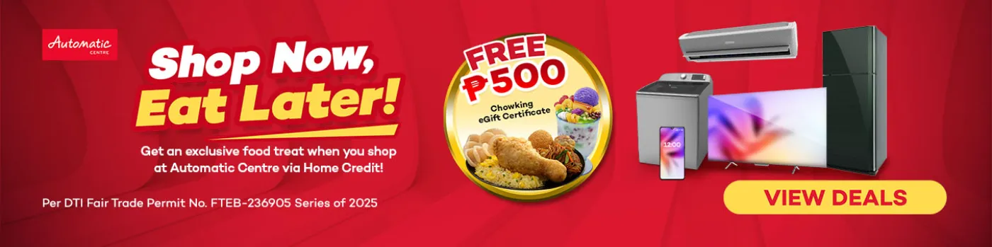 Banner showing automatic center shop now eat later at shoppingmall.