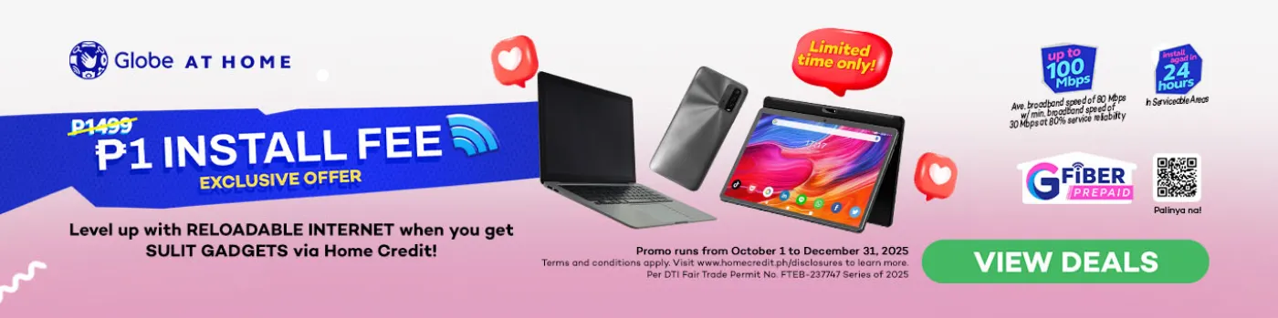 Banner showing Globe P1 Install Fee with Home Credit