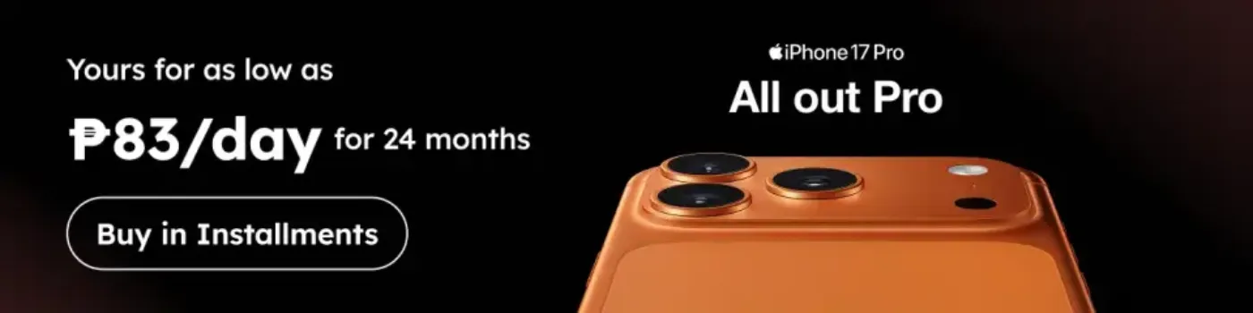 Banner showing iPhone 17 Pro at P83 per day