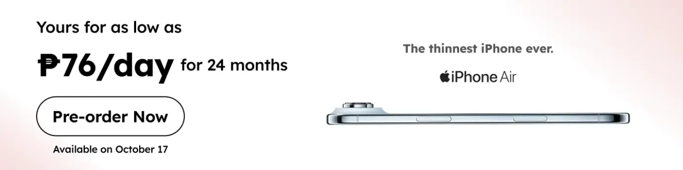 Banner showing iPhone Air at P76 per day Pre-order